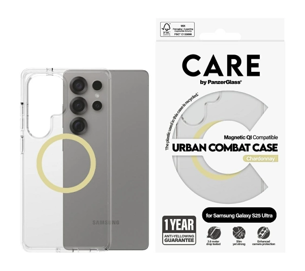 Etui PANZERGLASS Care Flagship Urban Combat Qi do Samsung Galaxy S25 Ultra Przezroczysto-żółty
