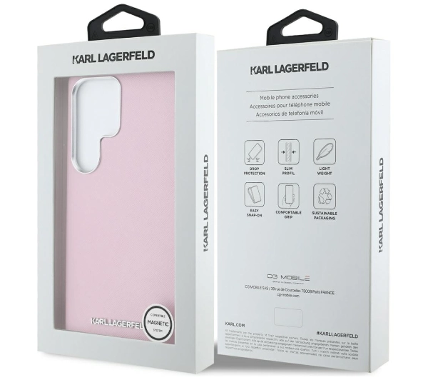 Karl Lagerfeld Saffiano Full Wrapped Elongated Metal Logo MagSafe do Galaxy S25 Ultra Różowy