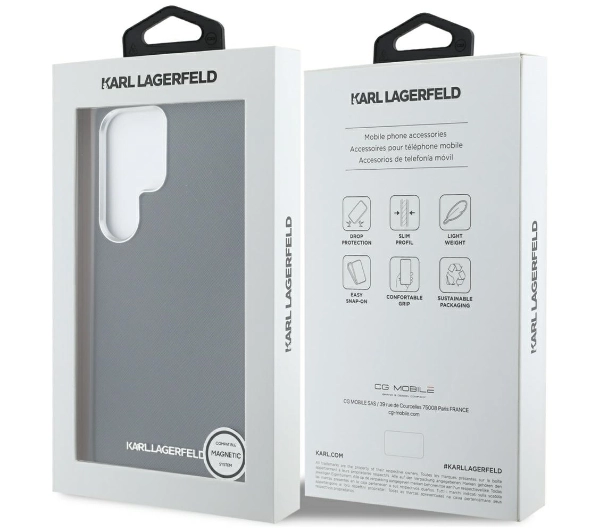 Karl Lagerfeld Saffiano Full Wrapped Elongated Metal Logo MagSafe do Galaxy S25 Ultra Czarny