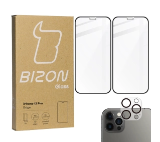 Bizon 2x szkło hartowane + ochrona na obiektyw iPhone 12 Pro czarne
