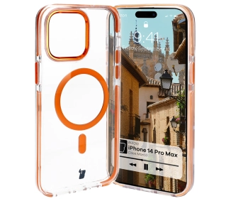 Bizon Marco z MagSafe do iPhone 14 Pro Max Przezroczyste z pomarańczową ramką