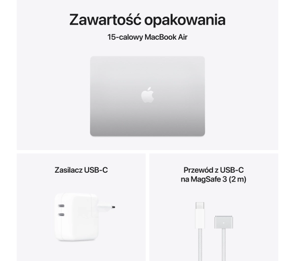 Apple MacBook Air 2025 15,3" M4 16GB RAM 256GB Dysk macOS Srebrny Funkcje AI - Kup na Raty - RRSO 0%