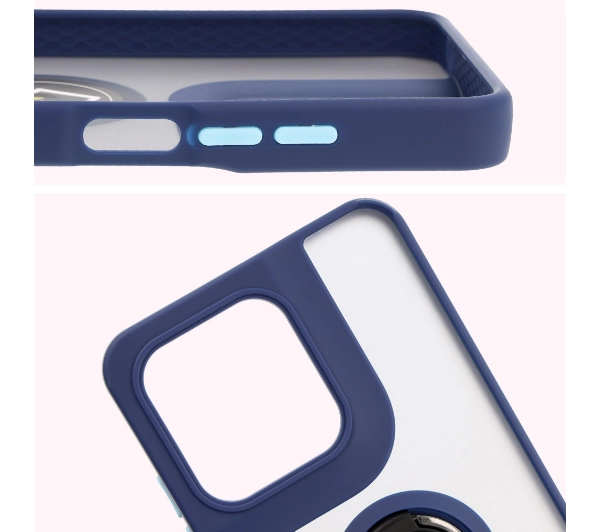 Bizon z uchwytem na palec Hybrid Ring do Motorola Moto G15 /  G15 Power Przydymione z granatową ramką