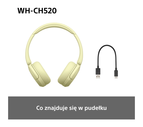 Sony WH-CH520 Nauszne Bluetooth 5.2 Żółty - ⚡ BESTSELLERY ⚡