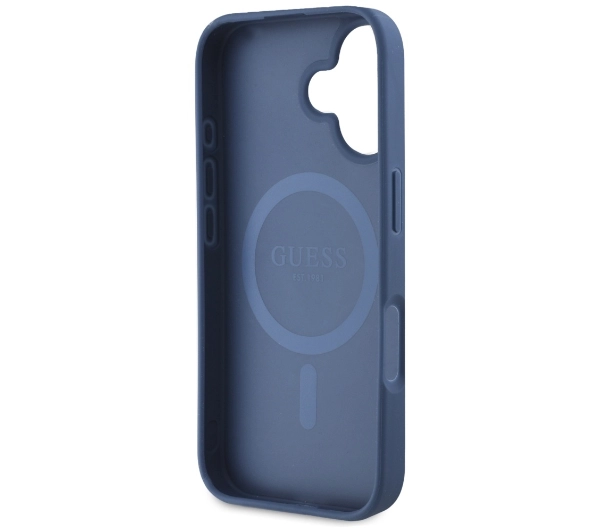 Guess Grained Printed Flower Pattern MagSafe do iPhone 16 Niebieski