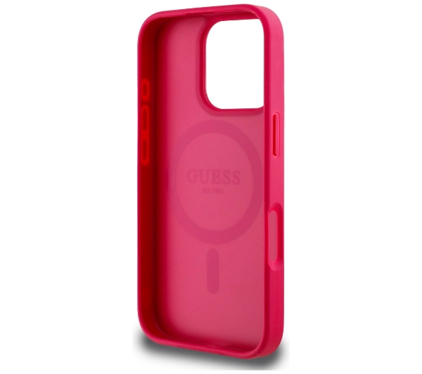 Guess Grained Printed Flower Pattern MagSafe do iPhone 16 Pro Fuksja