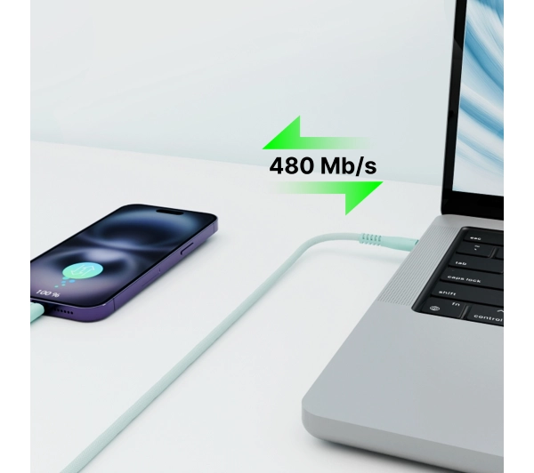 QUALO USB-C do USB-C 1,5m 3A Miętowy