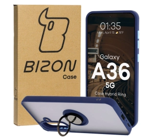 Bizon z uchwytem na palec Hybrid Ring do Galaxy A36 5G przydymione z Granatową ramką