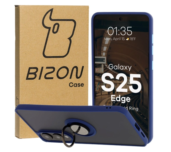Bizon z uchwytem na palec Hybrid Ring do Galaxy S25 Edge przydymione z Granatową ramką