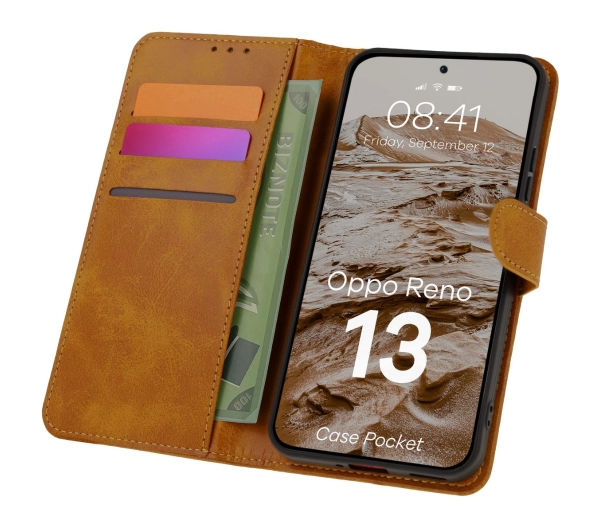 Bizon z klapką Pocket do Oppo Reno13 Brązowy