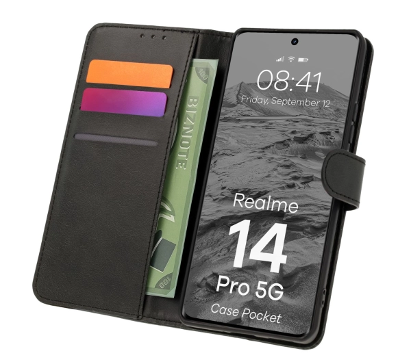 Bizon z klapką Pocket do Realme 14 Pro 5G Czarny