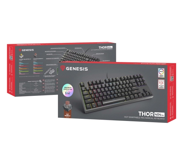 Genesis Thor 404 TKL US RGB Kailh Box Brown V2 Czarny