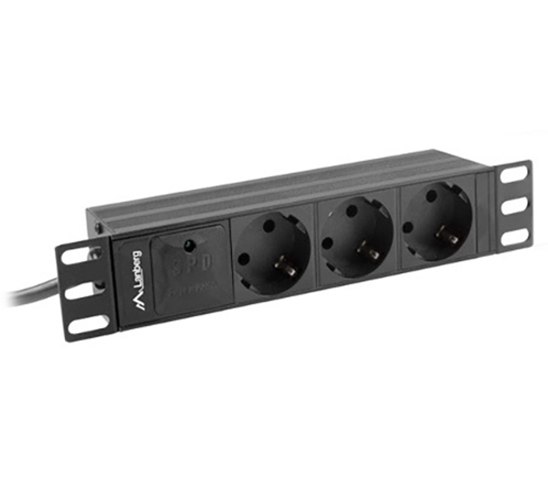 Lanberg listwa zasilająca rack PDU 10'' 1U 10A 2m 3x Schuko czarna C14