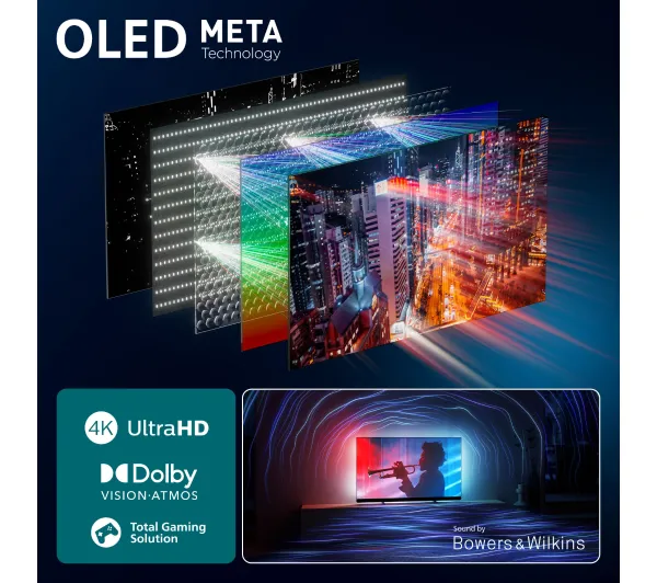 Philips 77OLED910/12 77" OLED 4K 144Hz Google TV Funkcje AI Ambilight Dolby Vision Dolby Atmos Dźwięk B&W HDMI 2.1 - Kup na Raty - RRSO 0%