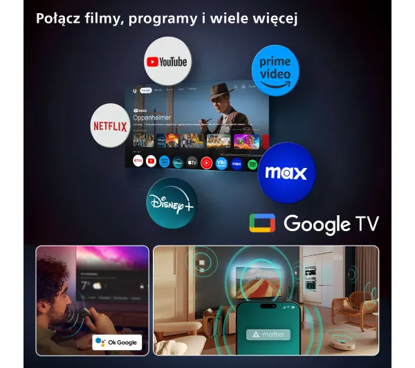 Philips 77OLED910/12 77" OLED 4K 144Hz Google TV Funkcje AI Ambilight Dolby Vision Dolby Atmos Dźwięk B&W HDMI 2.1 - Kup na Raty - RRSO 0%