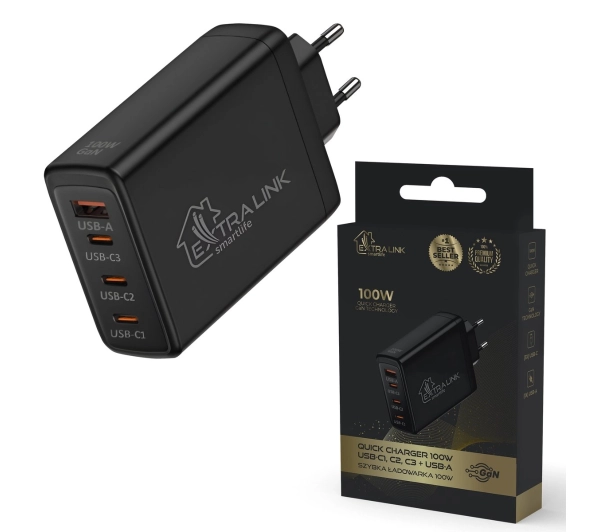 Extralink Fast Charger 3x USB-C USB-A 100W Czarny