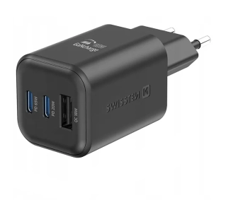 Swissten 22071410 GaN 2x USB-C 65W PD 1x USB-A 18W QC Czarny