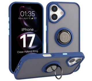 Bizon z uchwytem na palec Hybrid Ring do Apple iPhone 17 Przydymione z granatową ramką