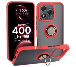 Bizon z uchwytem na palec Hybrid Ring do Honor 400 Lite 5G Przydymione z Czerwoną ramką