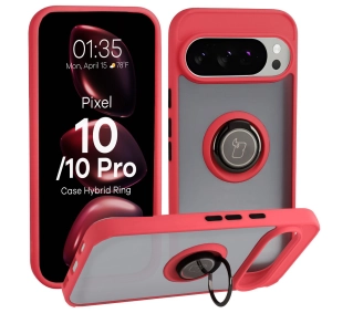Bizon z uchwytem na palec Hybrid Ring do Google Pixel 10 / Google Pixel 10 Pro Przydymione z Czerwoną ramką