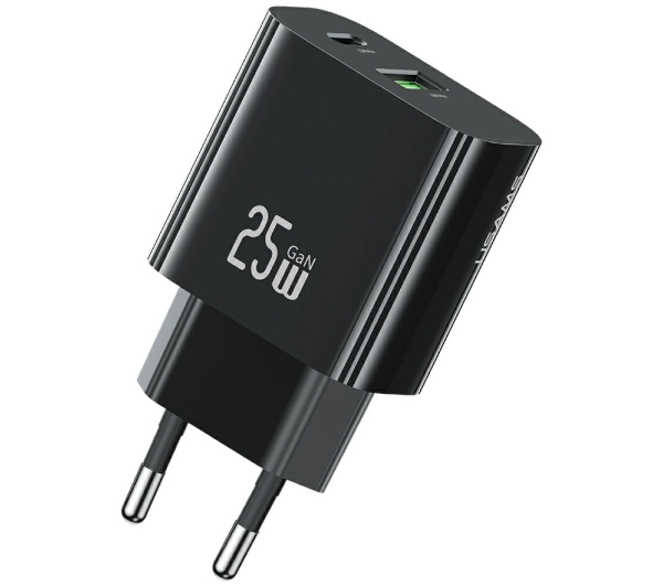 USAMS CC315 T65 25W 1x USB-C 1x USB-A Fast Charging Czarny