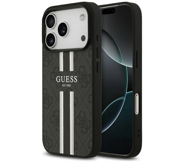 Guess 4G Printed Stripes MagSafe do iPhone 17 Pro Czarny