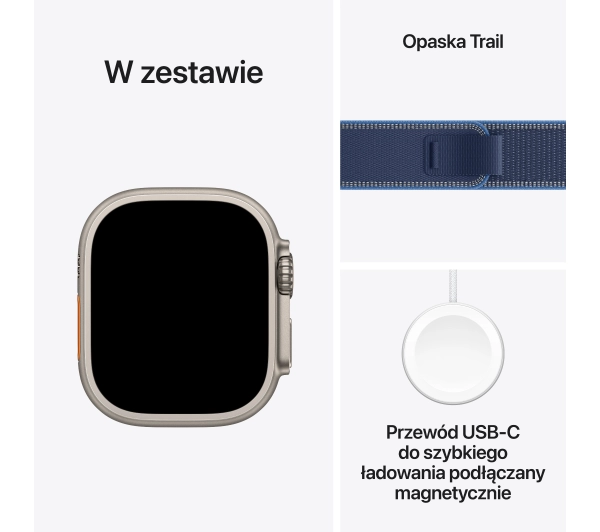 Apple Watch Ultra 3 GPS + Cellular koperta z natural tytanu Szary 49mm opaska Trail niebieski Rozmiar M/L - Kup na Raty - RRSO 0%