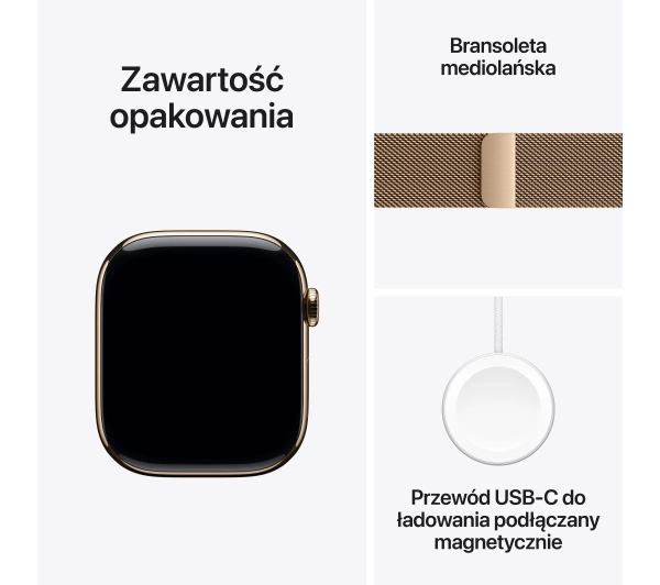 Apple Watch Series 11 GPS + Cellular 46mm Tytan Złoty Bransoleta mediolańska Złoty M/L - ⚡ BESTSELLERY ⚡ - Kup na Raty - RRSO 0%