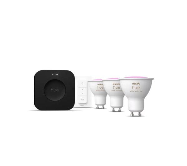 Inteligentne oświetlenie - Philips Hue White and Colour Ambiance 3 żarówki GU10 + regulator przyciemniania + Bridge Pro