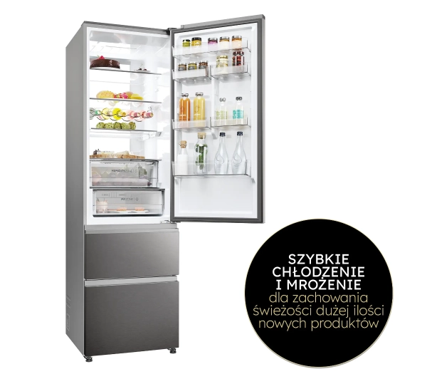 Haier HTW7620CNMP No Frost 205cm Szuflada z kontrolą wilgotności Zdalne sterowanie Dark Inox - Kup na Raty - RRSO 0%