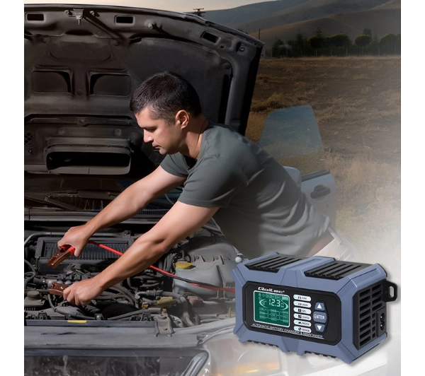 Qoltec 52488 Inteligentna mikroprocesorowa z testerem baterii i funkcją naprawy 12V / 6A Prostownik do akumulatora AGM