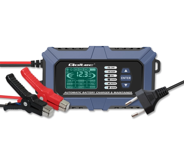 Qoltec 52488 Inteligentna mikroprocesorowa z testerem baterii i funkcją naprawy 12V / 6A Prostownik do akumulatora AGM