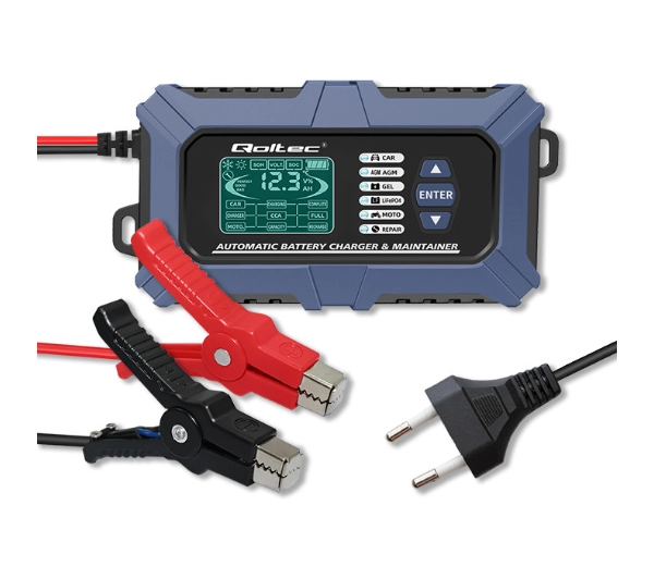 Qoltec 52488 Inteligentna mikroprocesorowa z testerem baterii i funkcją naprawy 12V / 6A Prostownik do akumulatora AGM