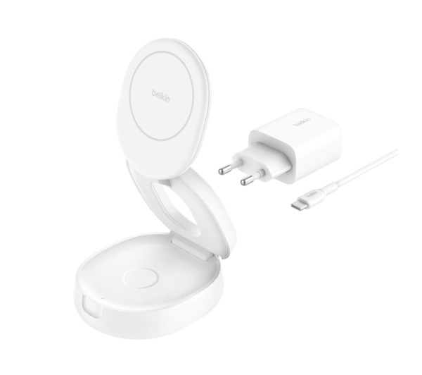 Belkin 2w1 składana Qi2 15W zasilacz 30W Biały