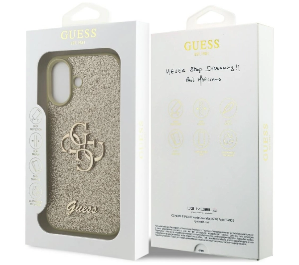 Guess Fixed Glitter Big 4G do iPhone 17 złoty