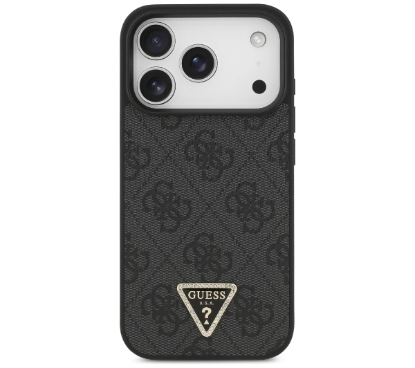 Guess Leather 4G Triangle Strass MagSafe do iPhone 17 Pro czarny