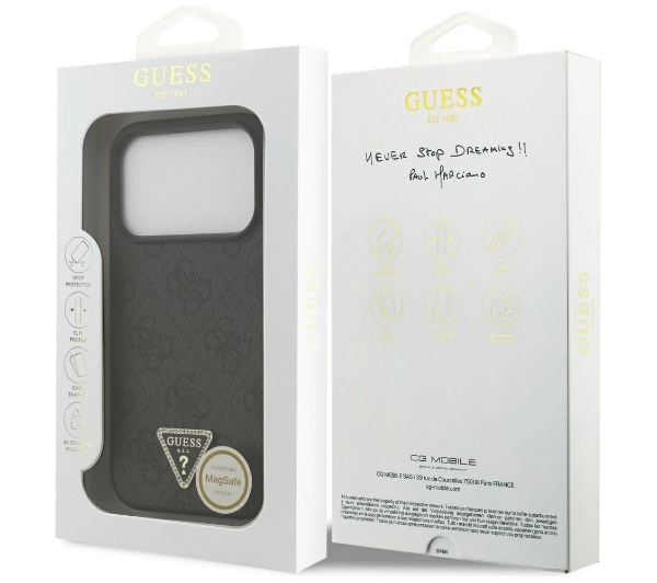 Guess Leather 4G Triangle Strass MagSafe do iPhone 17 Pro czarny
