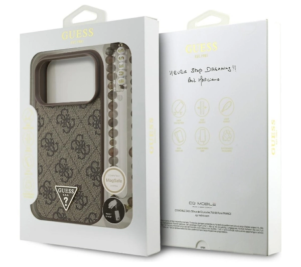Guess 4G Strap Triangle Logo MagSafe do iPhone 17 Pro brązowy