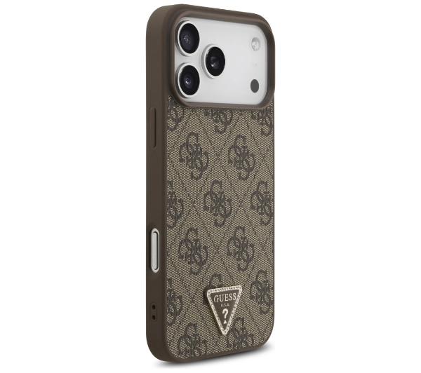 Guess Leather 4G Triangle Strass MagSafe do iPhone 17 Pro Max brązowy