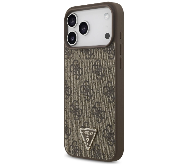 Guess Leather 4G Triangle Strass MagSafe do iPhone 17 Pro Max brązowy