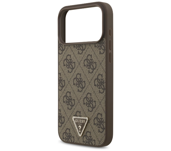 Guess Leather 4G Triangle Strass MagSafe do iPhone 17 Pro Max brązowy