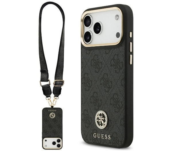 Guess 4G Srtass Logo & Big Strap Metal Buttons MagSafe do iPhone 17 Pro Max czarny
