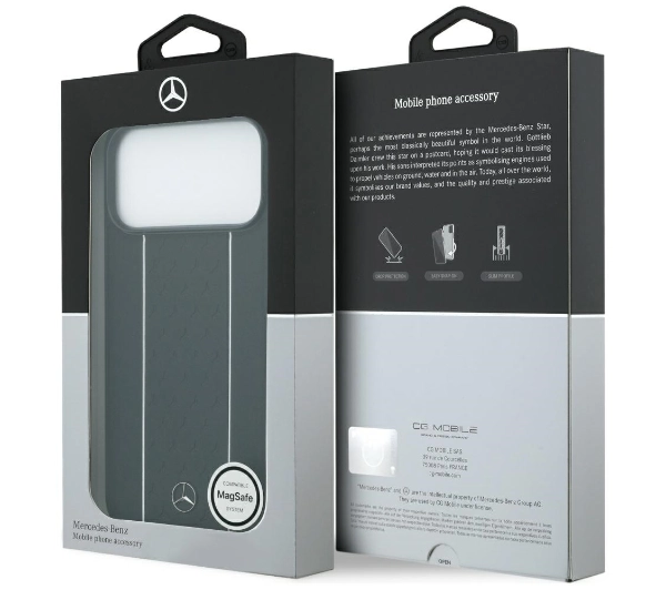 Mercedes-Benz Leather Star Pattern Stripes MagSafe do iPhone 17 Pro Max czarny