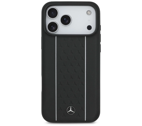 Mercedes-Benz Leather Star Pattern Stripes MagSafe do iPhone 17 Pro Max czarny