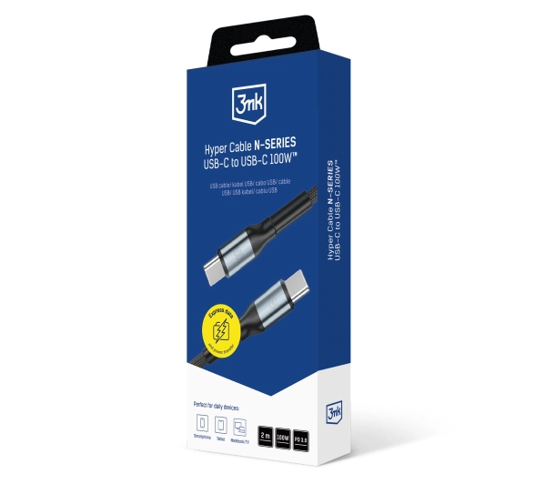 3mk Hyper Cable N-SERIES USB-C do USB-C 2m 20V/5 A 100W Czarny