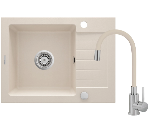 Zlewozmywaki z baterią - Deante ZQZ_511A Beżowy + bateria BOC_5720 Beżowy