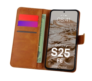 Bizon z klapką Pocket do Samsung Galaxy S25 FE Brązowy