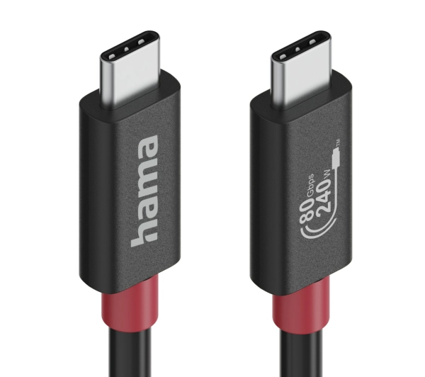 Hama USB-C do USB-C 80Gpbs 240W 1m Czarno-Czerwony