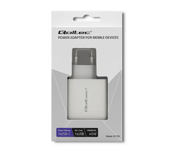 Qoltec 51718 USB-A USB-C 45W Biały