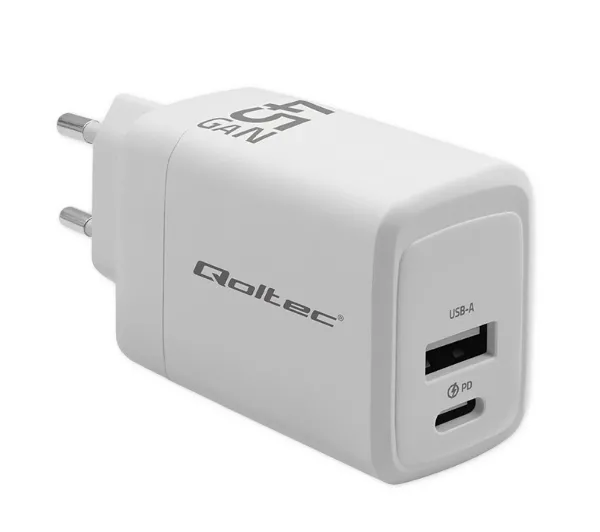 Qoltec 51825 GaN USB-A USB-C 45W Biały